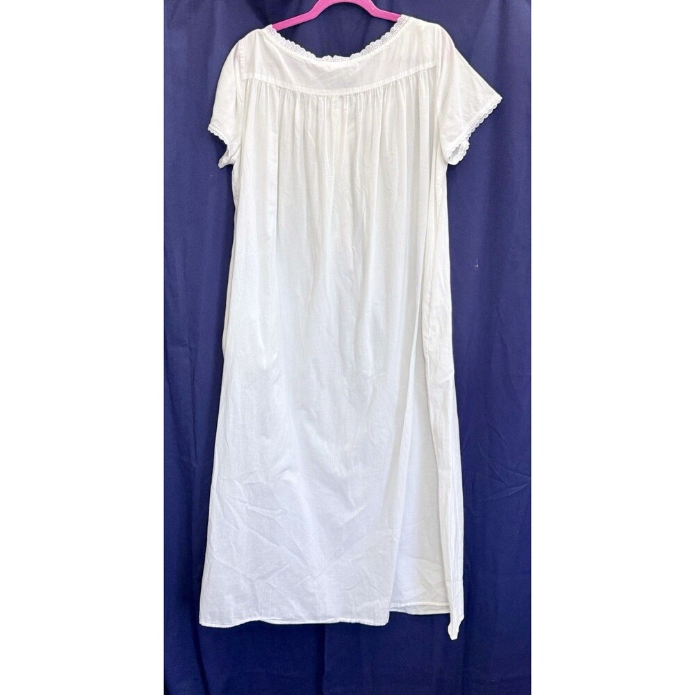 NWOT Vtg 80s Eileen West White Cotton Lawn Nightgown Pockets Lace L Prairecore - Picture 11 of 14